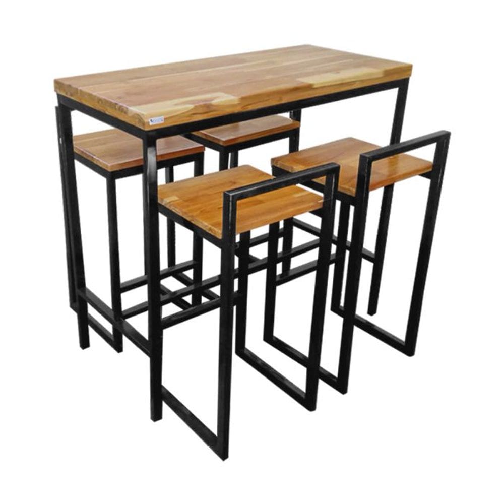 Conjunto Mesa Bistrô Industrial 1m Teca Com 4 Banquetas Industrial Taburete