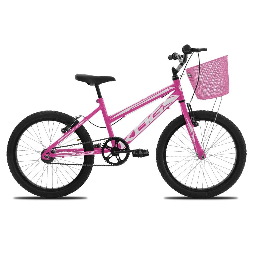 Bicicleta Infantil Feminina Aro 20 KOG com Cestinha Cor:Pink+Branco