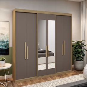 Guarda Roupa Casal 6 Portas Lugano com Espelho Cedro/Cinza