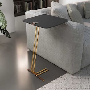 Mesa de Apoio para Sofá com Base em Metal Preto