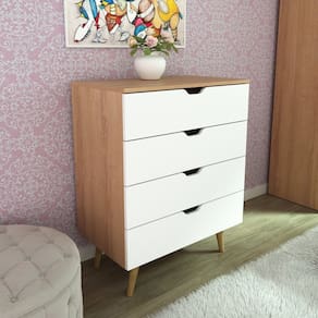 Cômoda Melissa com 4 Gavetas e Pé Cônico Cm8026 Amêndoa/Branco