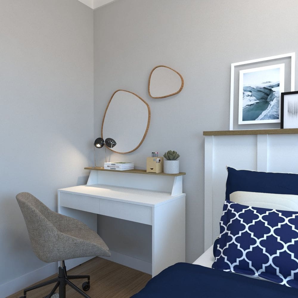 Mesa ou Escrivaninha com Gaveta para Home Office ou Escritório ou Quarto Branco/Carvalho