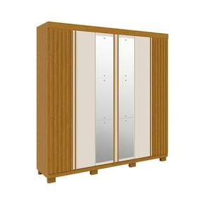 Guarda Roupa Casal 100% Mdf 6 Portas Ripado 6 Gavetas Eliza Acp Móveis Cinamomo/Off White