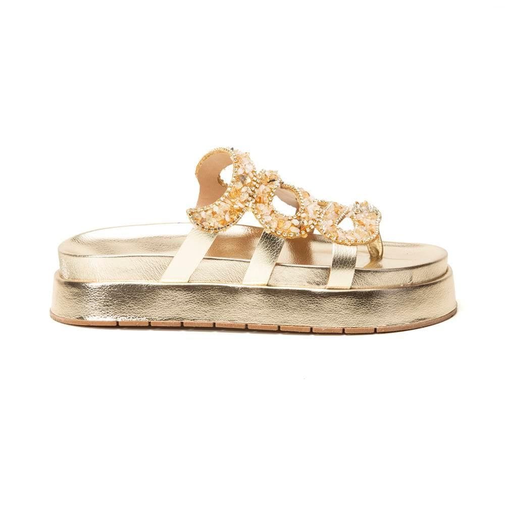 Sandália Papete Feminina Solado Flatform Cobra Pedraria