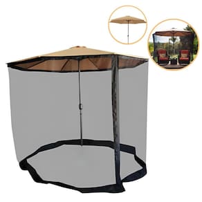 Ombrelone Base Central Redondo 3.3m com Tela Mosqueteiro Praia Jardim Bege Importway Iwobctm-330