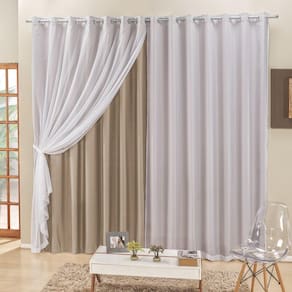 Cortina 2 Mts Sala Quarto Voal E Semiblackout Para Trilho Suisso Bege