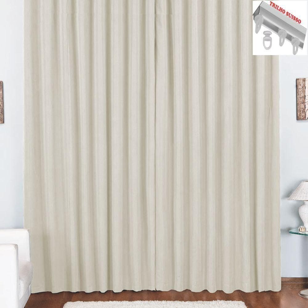 Cortina Pryme 3 Metros Sala Quarto Em Oxford Para Trilho Suisso - Palha