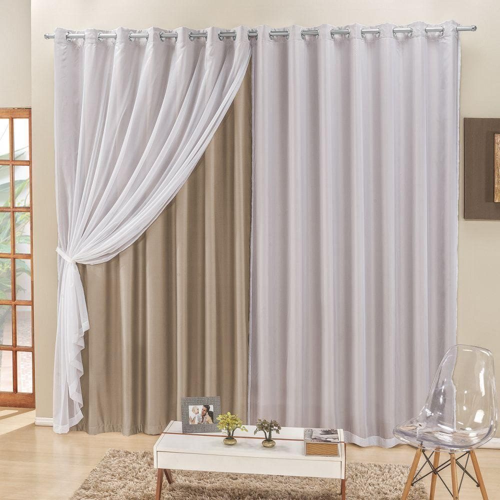 Cortina 3 Mts Sala Quarto Voal E Semiblackout Para Trilho Comum Bege