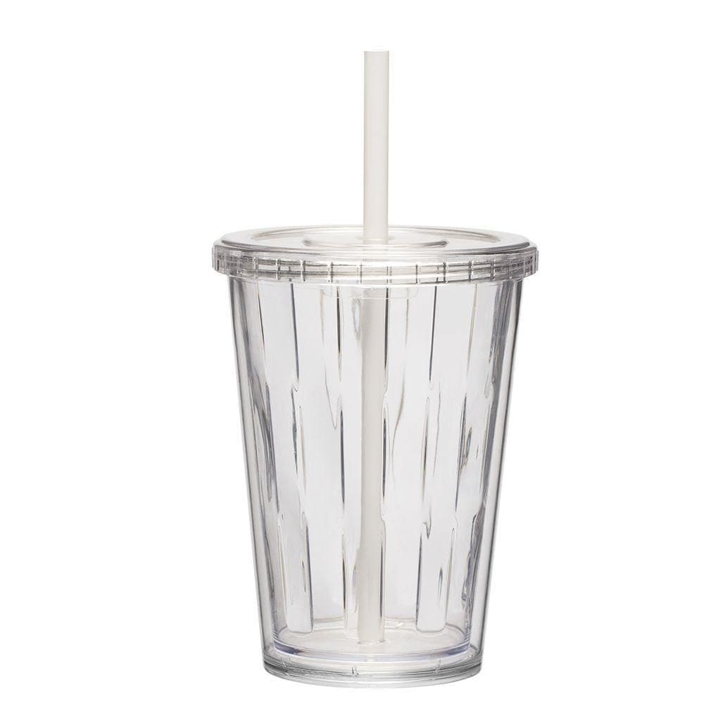 Jogo De Copos 02 Casal Duplo Multiuso 670ml Com Tampa Canudo Cor:transparente