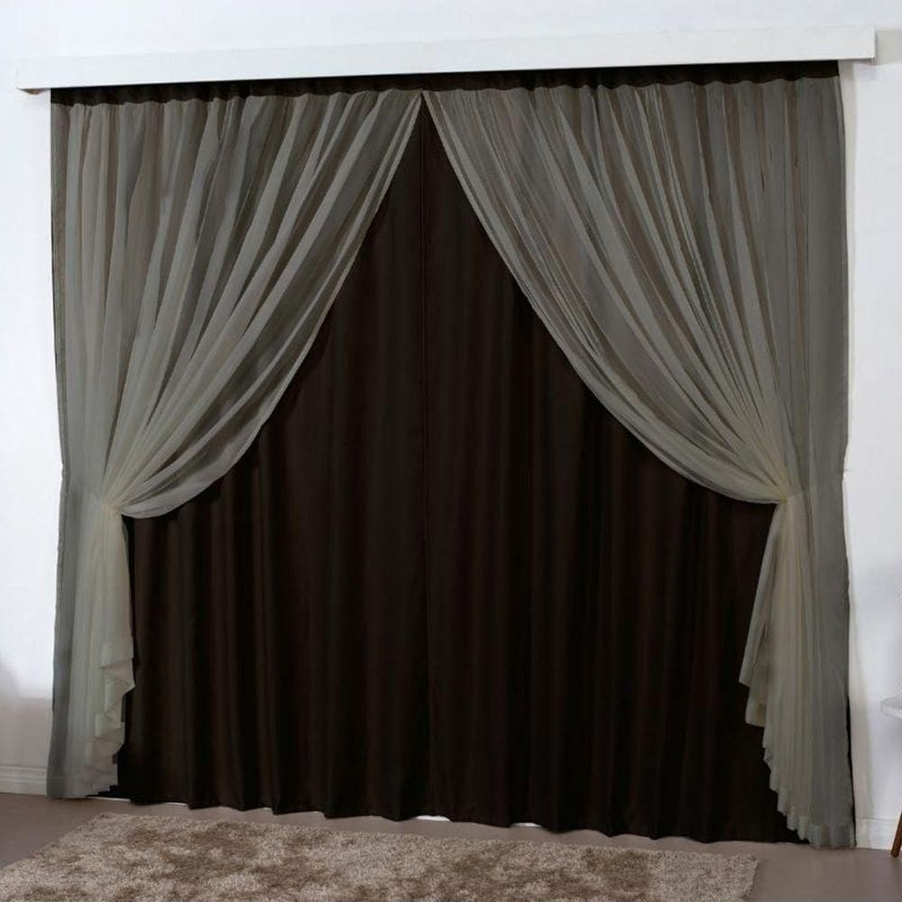 Cortina Mirage 4 Mts Sala Quarto Blackout Voal Trilho Suisso - Tabaco