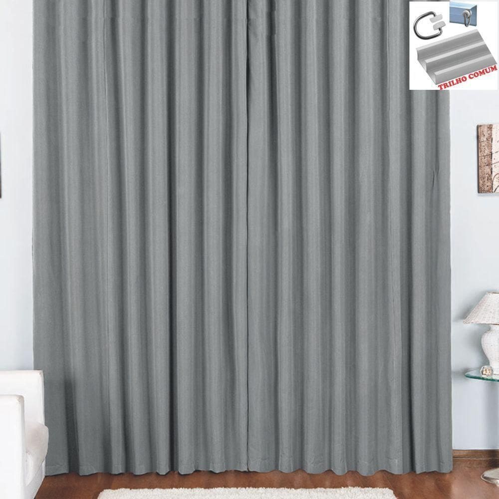 Cortina Pryme 3 Metros Sala Quarto Em Oxford Para Trilho Comum - Cinza