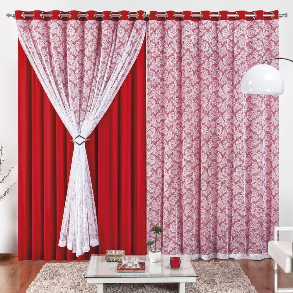 Cortina 2 Mts Sala Quarto Malha Renda Para Trilho Suisso Baratissima Vermelha