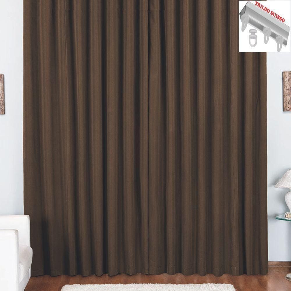 Cortina Pryme 3 Metros Sala Quarto Em Oxford Para Trilho Suisso - Tabaco