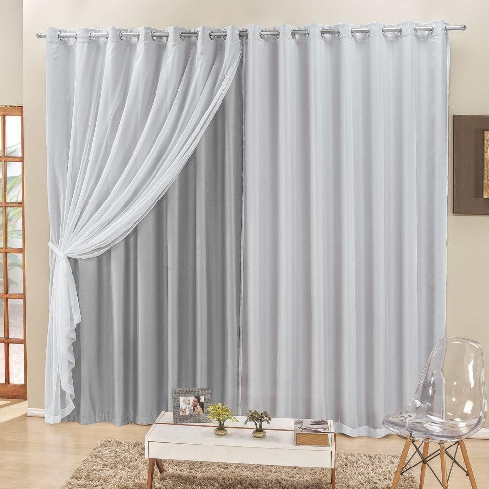 Cortina 4 Mts Sala Quarto Voal E Semiblackout Para Trilho Suisso Cinza