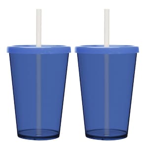 Kit 2 Copos Casal Canudo E Tampa Cinema Filmes 670ml Lisos Cor:azul Marinho