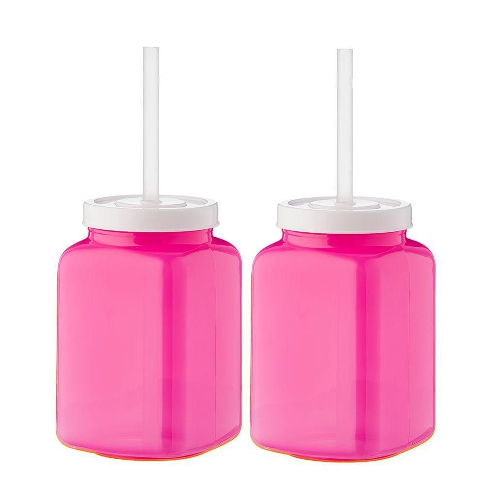 Jogo De 2 Copos Casal Filmes Com Tampa Canudo 670ml Boccati Cor:rosa