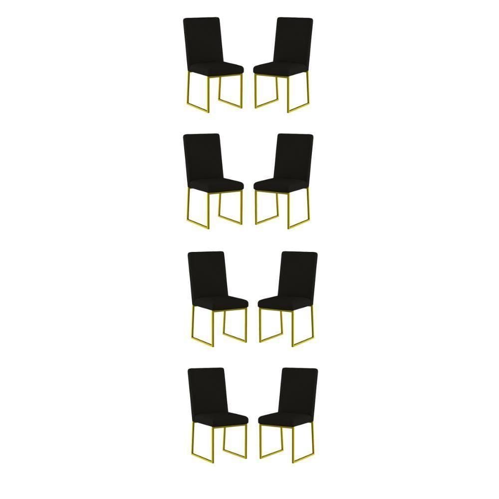 Kit 8 Cadeiras Para Mesa De Jantar Base Industrial Dourado Balaqui Preto