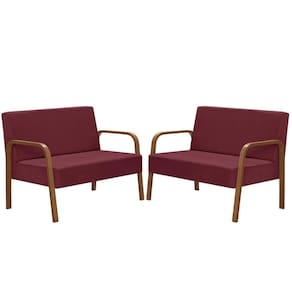 Kit Poltrona Decorativa 2 Namoradeiras Luna Braço Madeira D Salla Suede