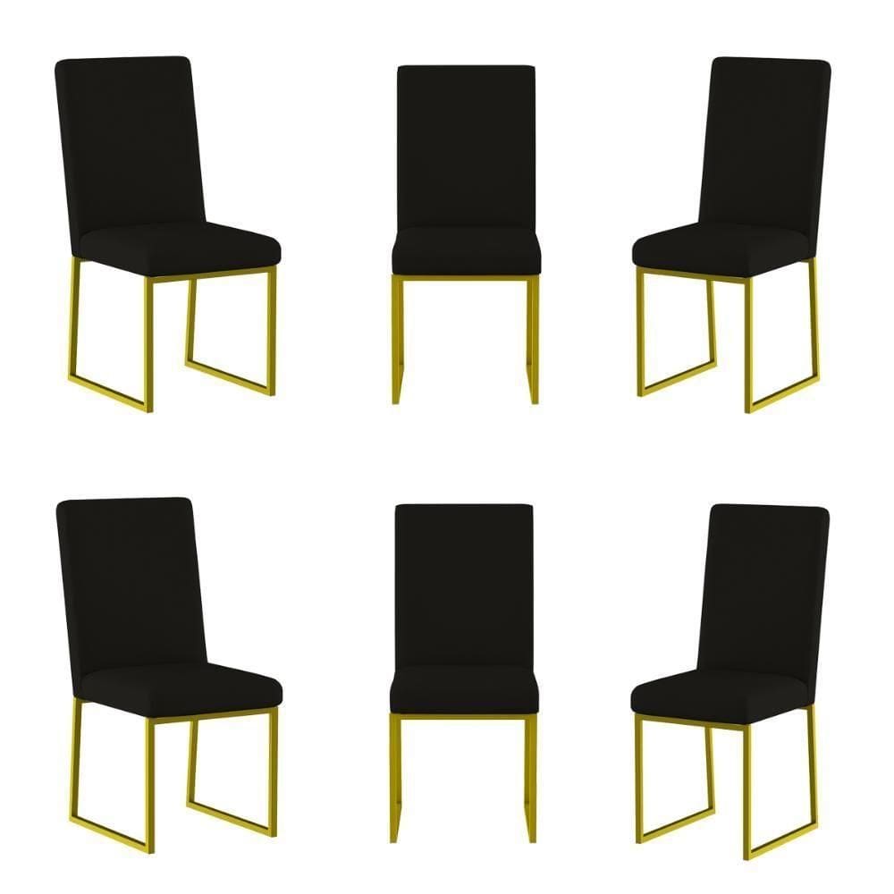 Kit 6 Cadeiras Para Mesa De Jantar Base Industrial Dourado Balaqui Preto