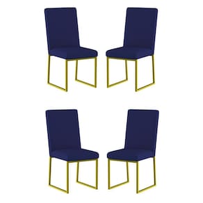 Kit 4 Cadeiras Para Mesa De Jantar Base Industrial Dourado Balaqui Azul Marinho