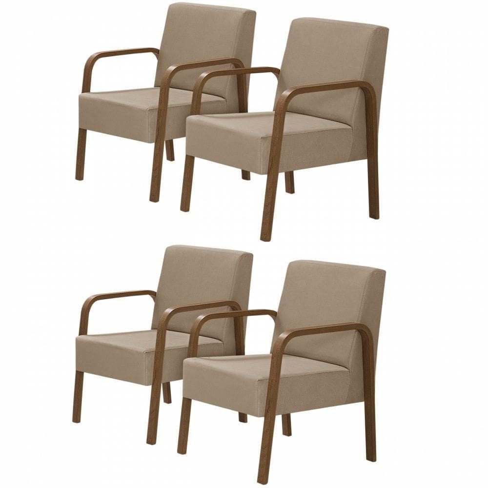 Kit 4 Poltronas Decorativas 1 Lugar Luna Braço Madeira D Salla Suede