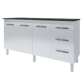 Balcão Com Tampo Emily 160 Cm Branco Preto Moblis