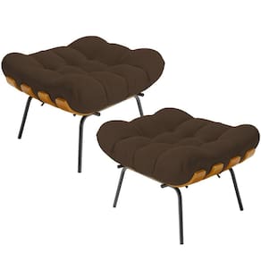 Kit 2 Puff\`s Decorativos Sala De Estar Costela L02 Suede Marrom