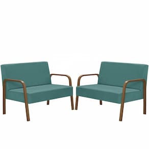 Kit Poltrona Decorativa 2 Namoradeiras Luna Braço Madeira D Salla Suede