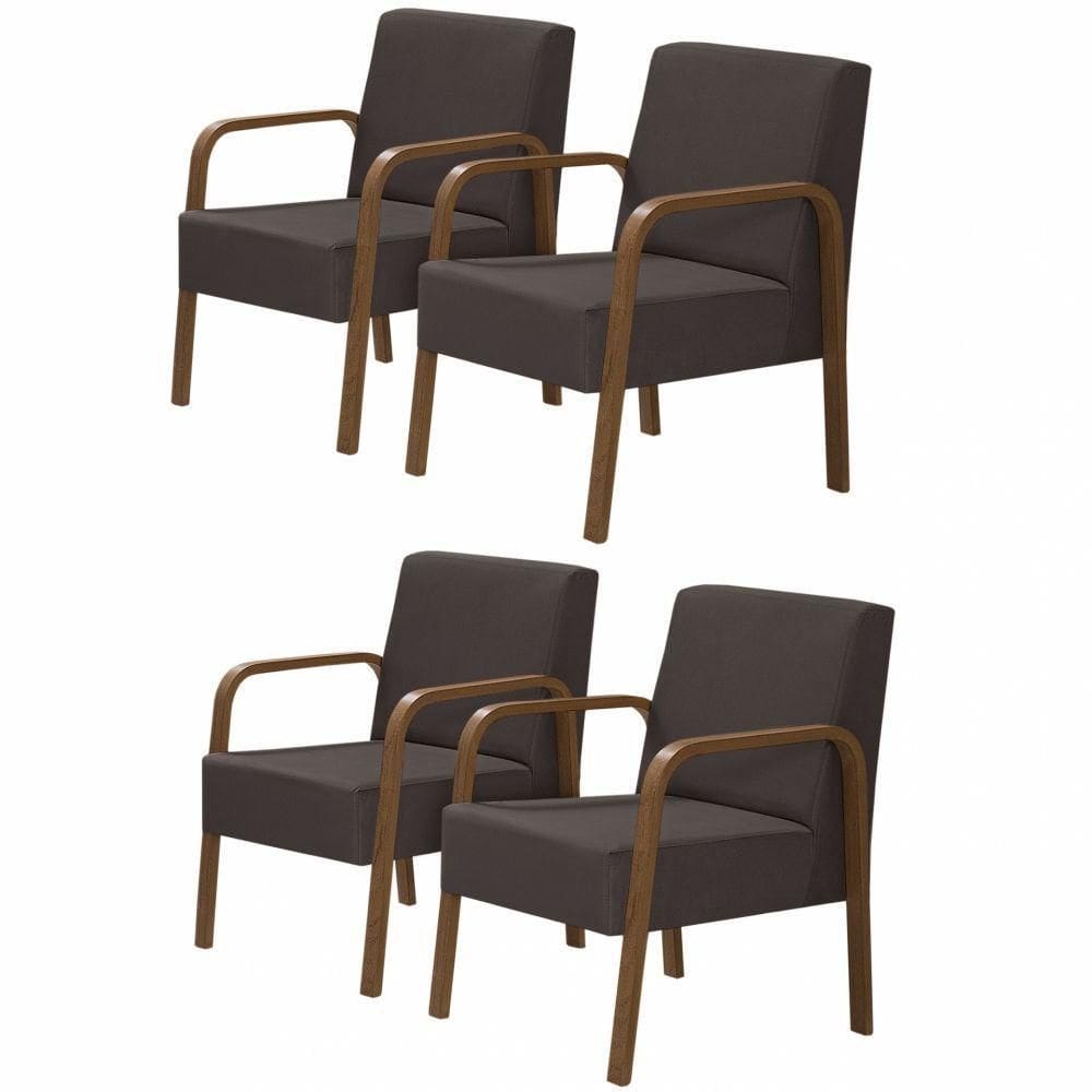 Kit 4 Poltronas Decorativas 1 Lugar Luna Braço Madeira D Salla Suede