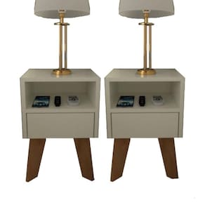 Kit 2 Mesas De Cabeceira Com Gaveta 30 Cm Mdf Branco Com Pés