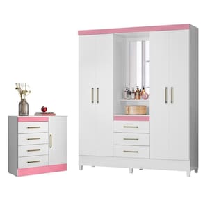 Jogo De Quarto Roupeiro E Comoda Munique Branco Rosa