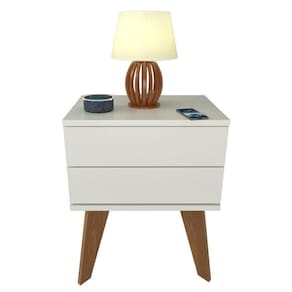 Mesa De Cabeceira 2 Gavetas 40 Cm Mdf Branco Com Pés