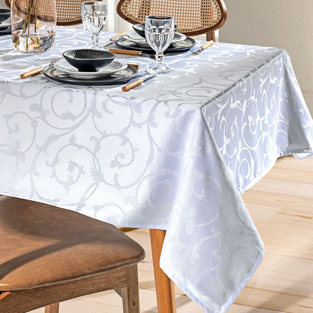 Toalha De Mesa Quadrada 4 Lugares Jacquard Requinte II TJ-6205 Dohler Branco