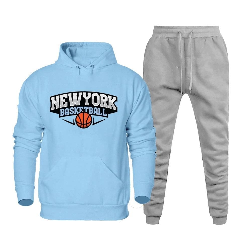 Conjunto Moletom Canguru Com Capuz Estampa New York Basketball Calça Flanelada Cordao Ajustavel