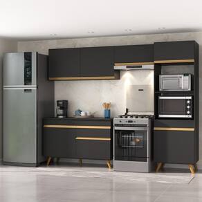 Armário De Cozinha Compacta 4 Peças Ml3868 Veneza Multimóveis Preta Preto