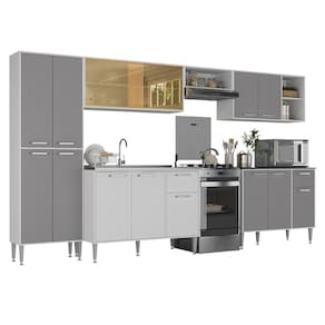 Armário De Cozinha Completa 6 Pçs Com Balcão Gabinete Siena Multimóveis Mp2243 Branco lacca Fumê