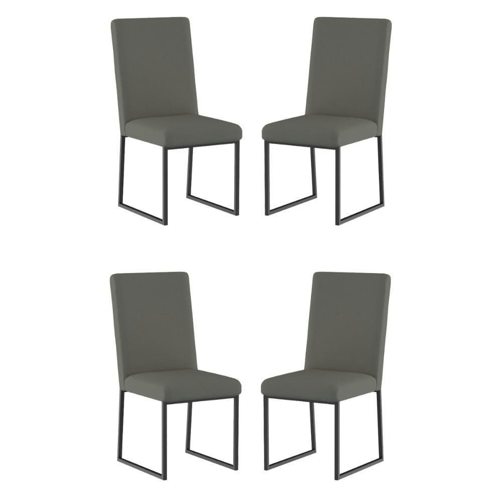Kit 4 Cadeiras De Jantar Com Base Ferro Preto Luxo Balaqui Cor:cinza Cinza