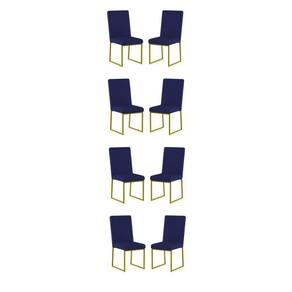 Kit 8 Cadeiras De Jantar Com Base Ferro Dourado Luxo Balaqui Cor:azul Marinho Azul Marinho