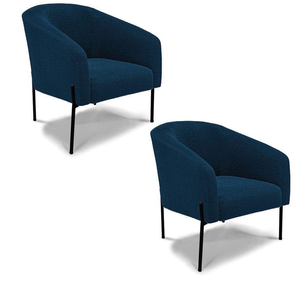 Cadeira Sala De Jantar Pé De Ferro Preto Kit 2 Stella Bouclê D03 - D\`rossi Cor Azul