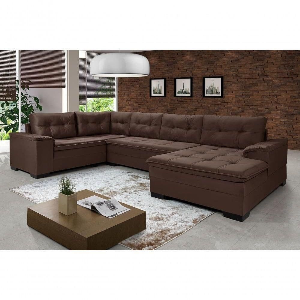 Sofá Viena 3 Lugares Com Chaise E Canto Premium Império Marrom Marrom 379