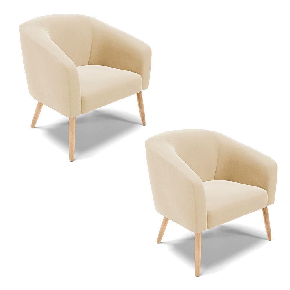 Cadeira Sala De Jantar Pé Palito Natural Kit 2 Stella Suede D03 - D\`rossi Cor Bege