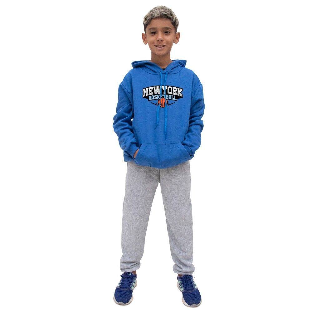 Conjunto Moletom Infantil Canguru Estampa New York Basketball Com Calça Estiloso Quentinho
