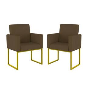Kit 02 Cadeiras Poltronas Sala Quarto Base De Ferro Dourada Marrom