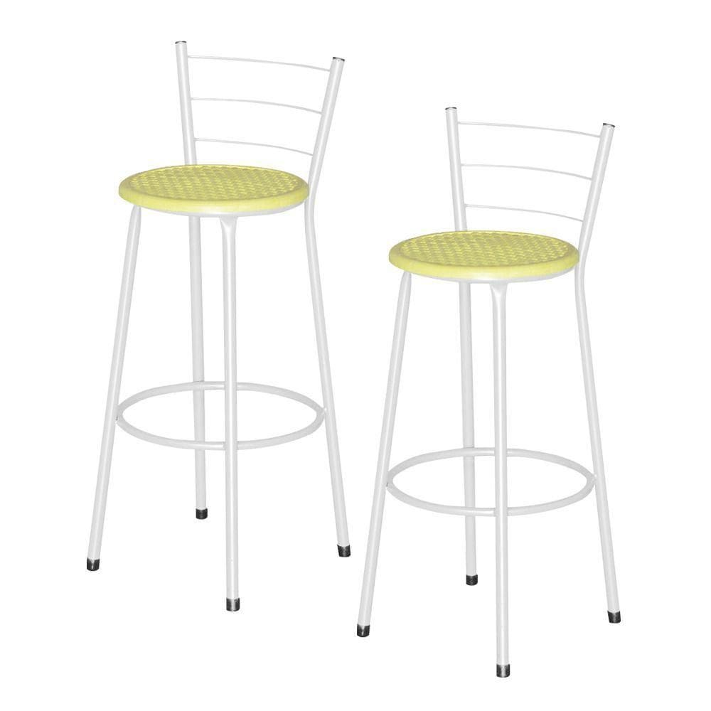 2 Banquetas Alta Epoxi Branca Retro Amarelo