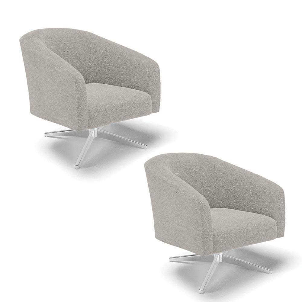 Cadeira Sala De Jantar Giratória Cromada Kit 2 Stella Bouclê D03 - D\`rossi Cor Cinza