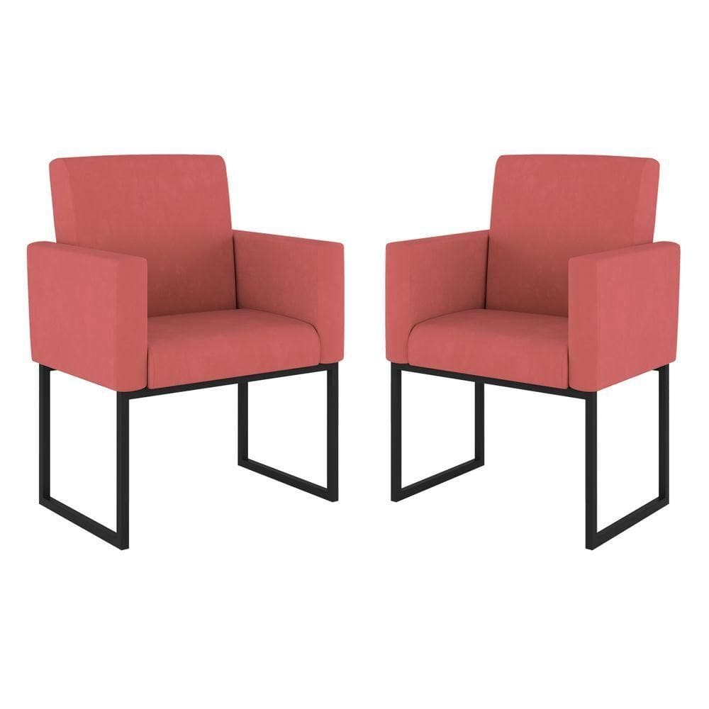 Kit 02 Cadeiras Poltronas Sala Quarto Base De Ferro Preto Rosa