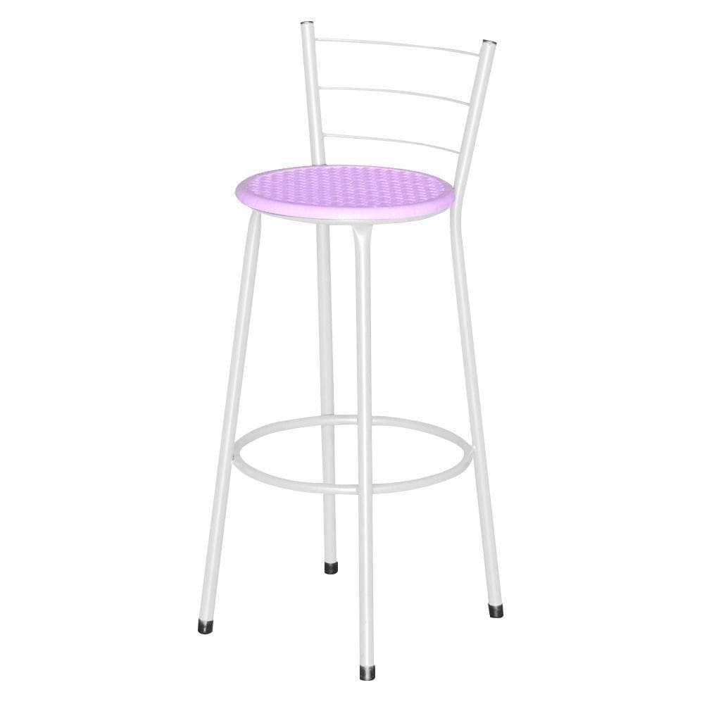 Banqueta Alta Epoxi Branca Retro Rosa