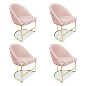 Kit 04 Cadeiras Poltrona De Jantar Bela Suede Rosa Bebê Base Metálica Industrial Dourado - Pallazio