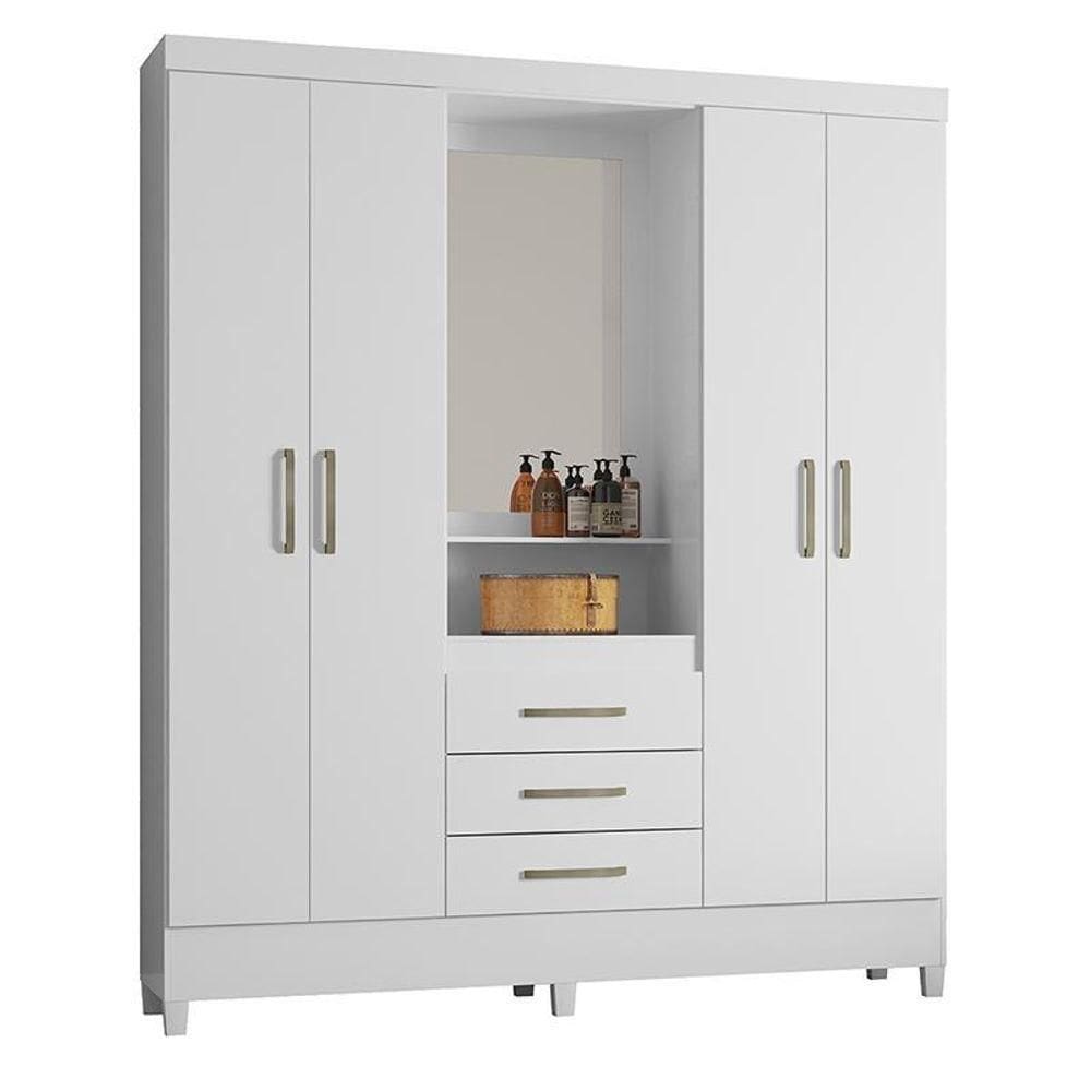 Guarda Roupa Capelinha Pérsia 4 Portas Flex Branco Com Espelho - Demóbile Branco