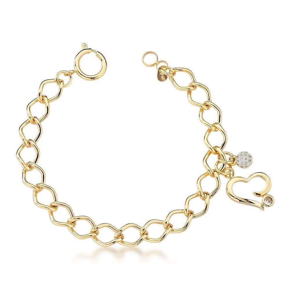 Pulseira Com Pingente De Coração E Cristal Banhada Em Ouro 18k